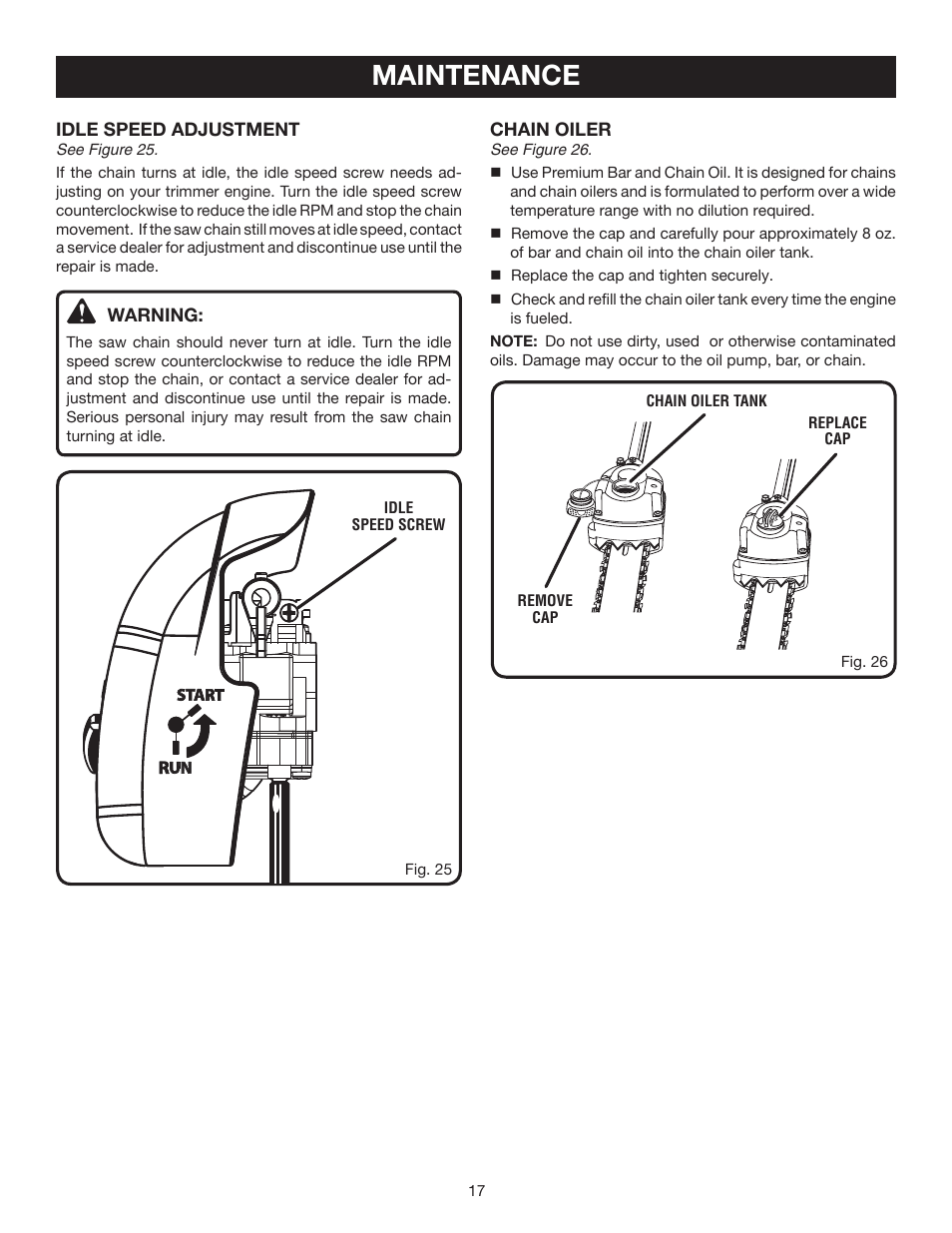 Maintenance | Ryobi RY52002 User Manual | Page 17 / 26