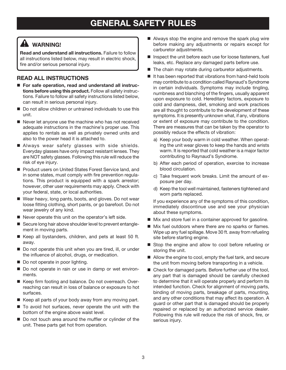 General safety rules | Ryobi RY52002 User Manual | Page 3 / 26