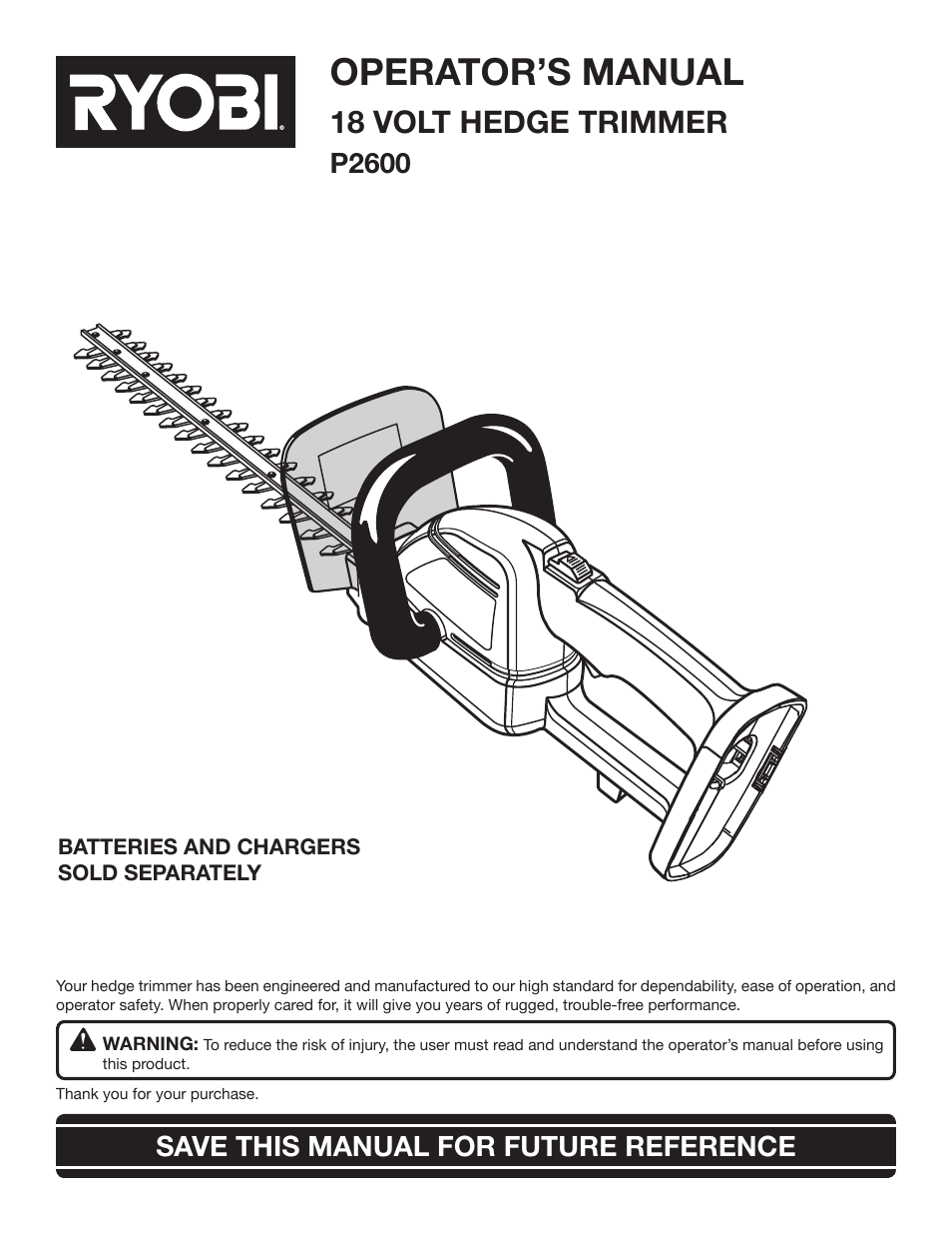 Ryobi P2600 User Manual | 18 pages
