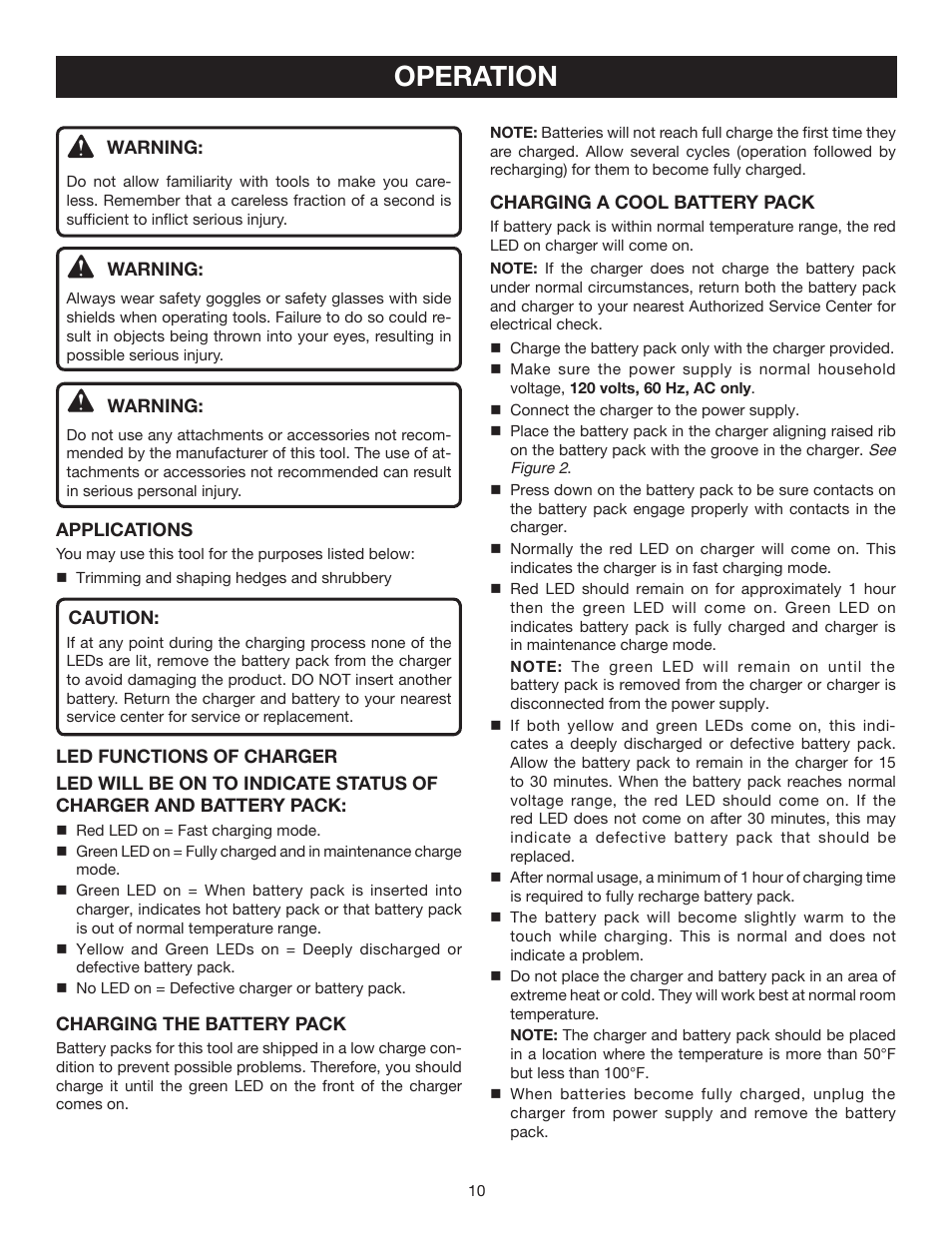 Operation | Ryobi P2600 User Manual | Page 10 / 18