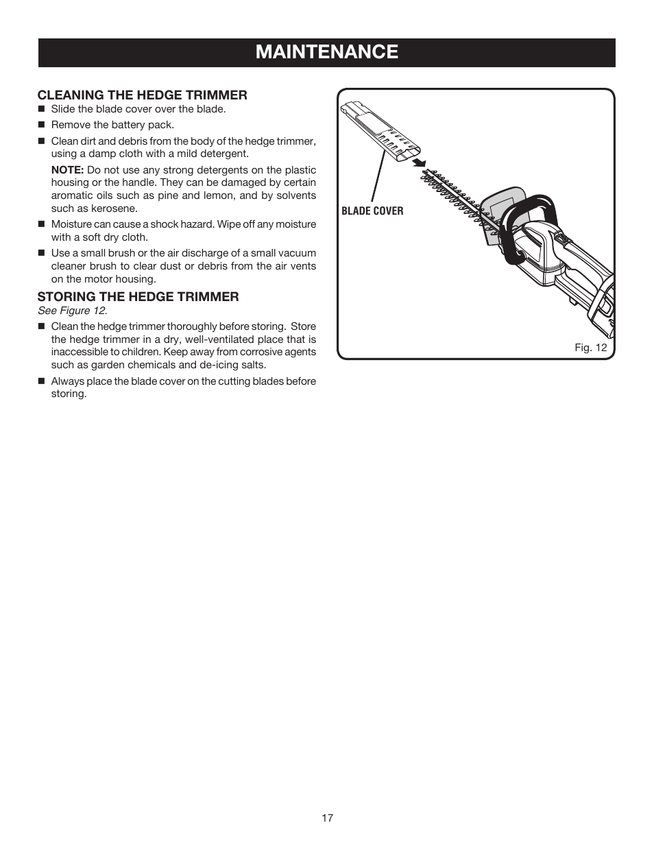 Maintenance | Ryobi P2600 User Manual | Page 17 / 18