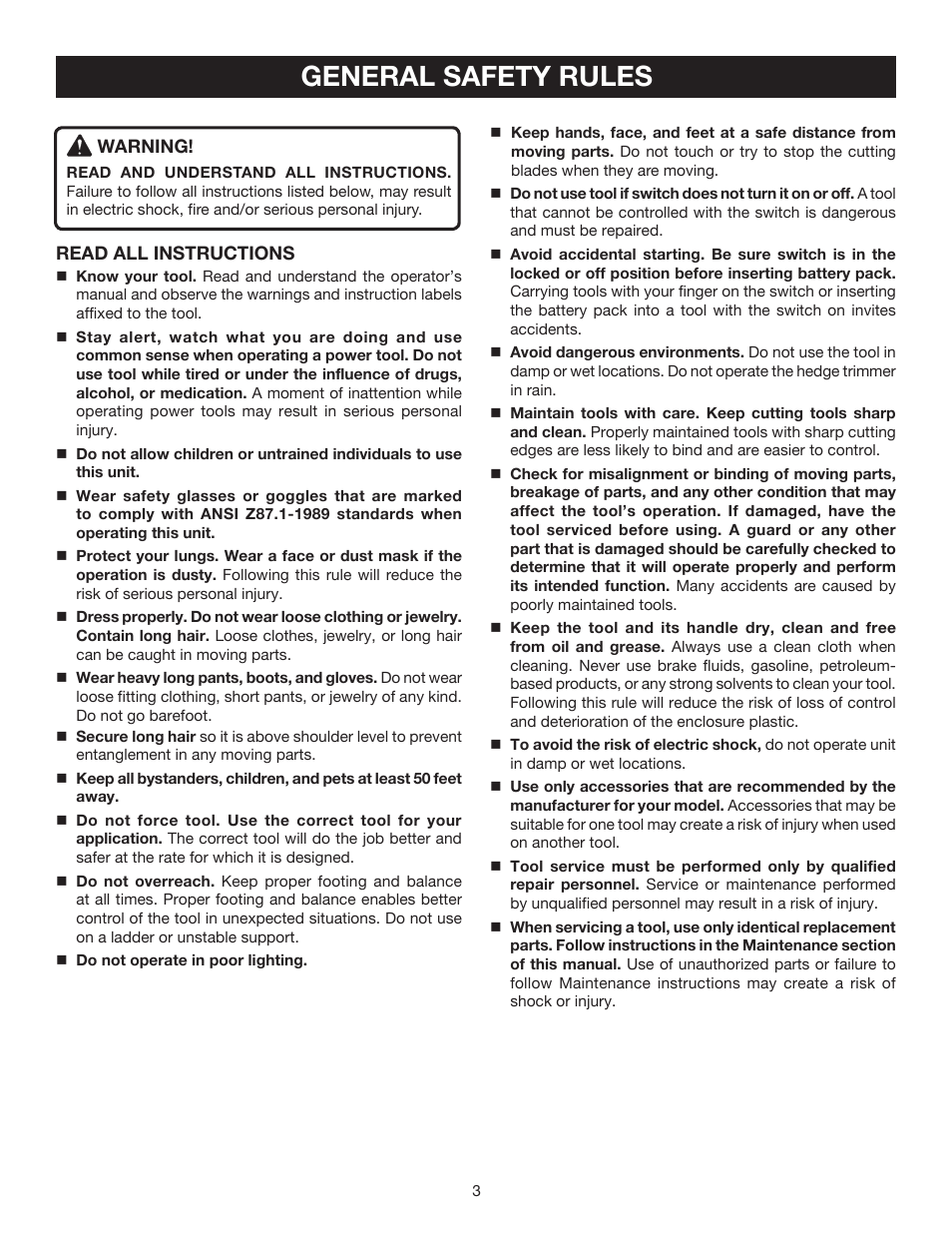 General safety rules | Ryobi P2600 User Manual | Page 3 / 18