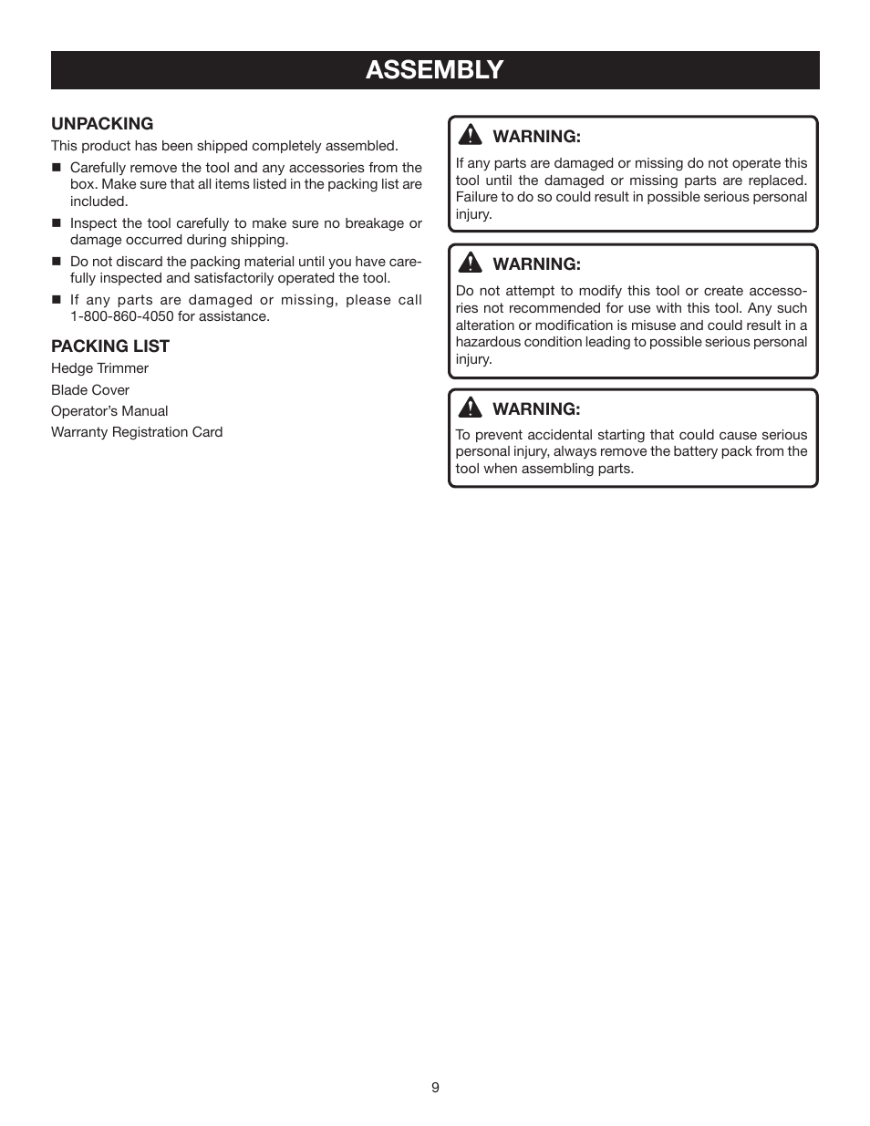Assembly | Ryobi P2600 User Manual | Page 9 / 18