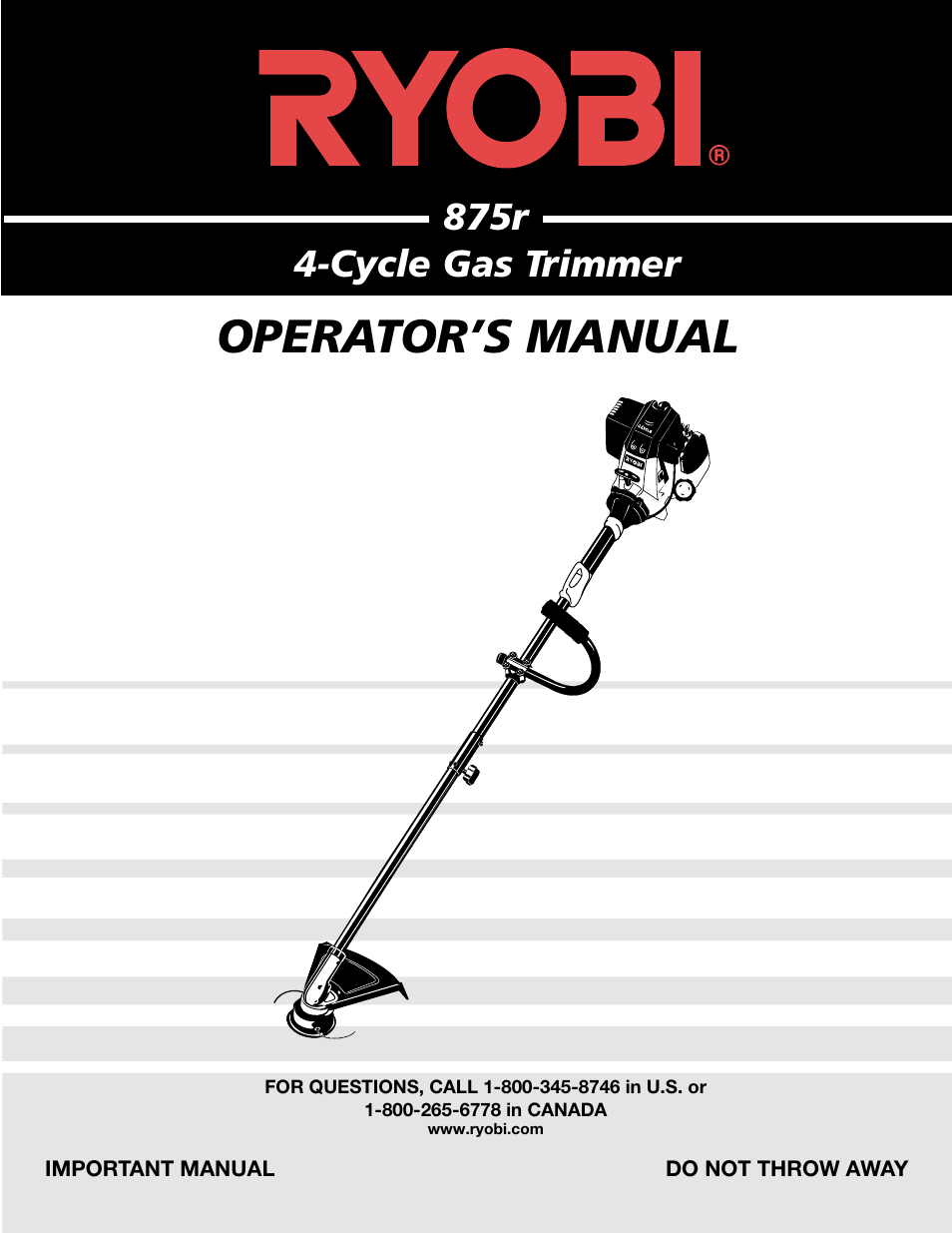 Ryobi 875r User Manual | 30 pages