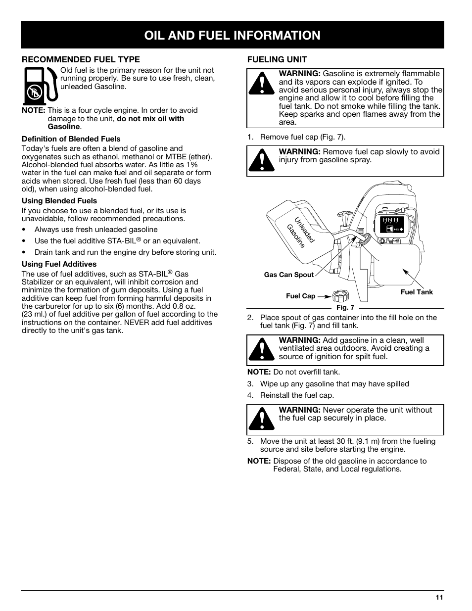 Oil and fuel information | Ryobi 875r User Manual | Page 11 / 30