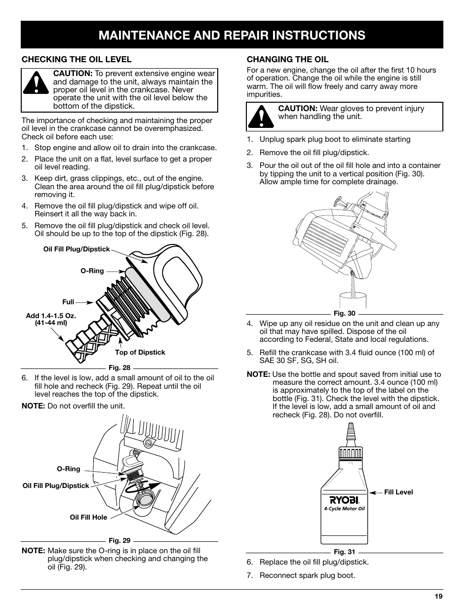 Maintenance and repair instructions | Ryobi 875r User Manual | Page 19 / 30
