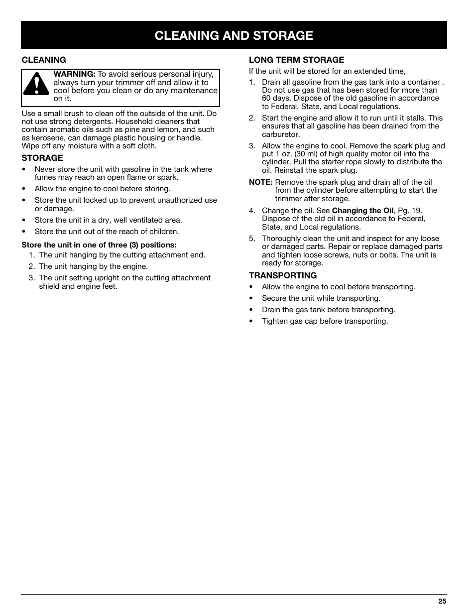Cleaning and storage | Ryobi 875r User Manual | Page 25 / 30