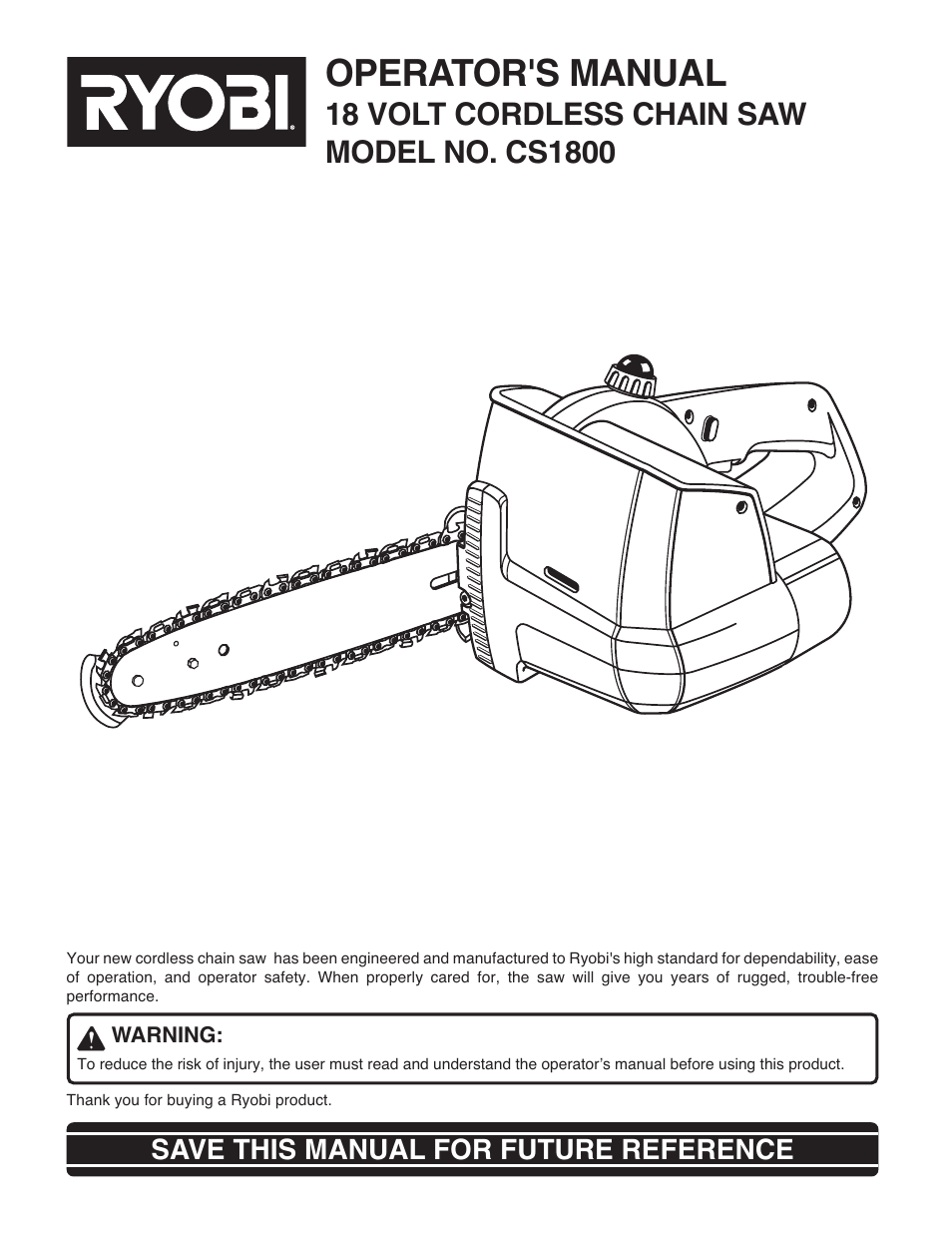 Ryobi 18 VOLT CORDLESS CS1800 User Manual | 34 pages