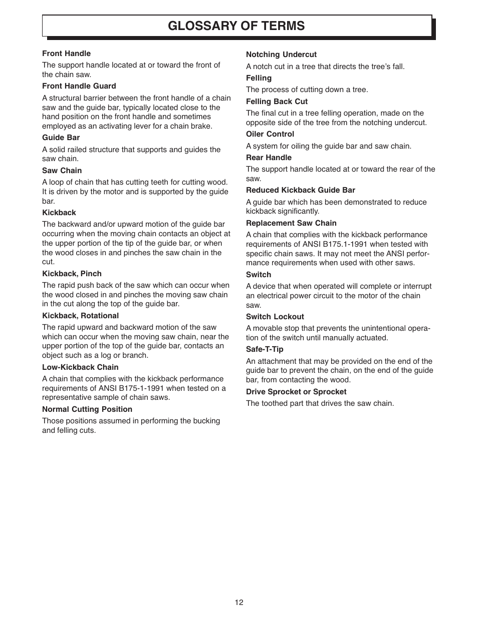 Glossary of terms | Ryobi 18 VOLT CORDLESS CS1800 User Manual | Page 12 / 34