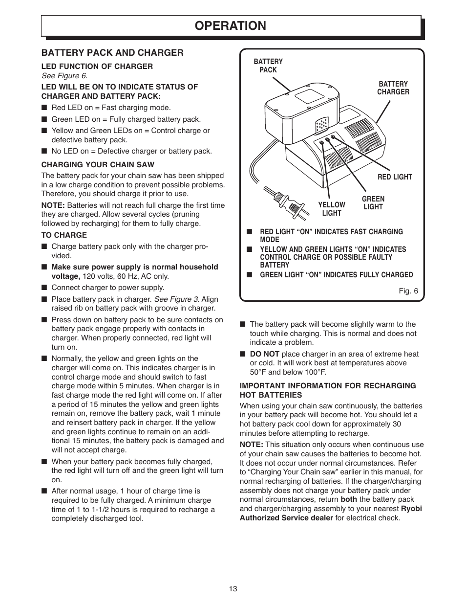 Operation | Ryobi 18 VOLT CORDLESS CS1800 User Manual | Page 13 / 34