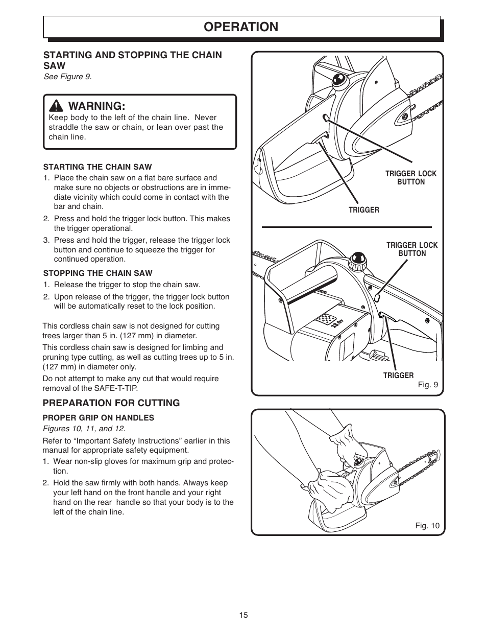 Operation, Warning | Ryobi 18 VOLT CORDLESS CS1800 User Manual | Page 15 / 34