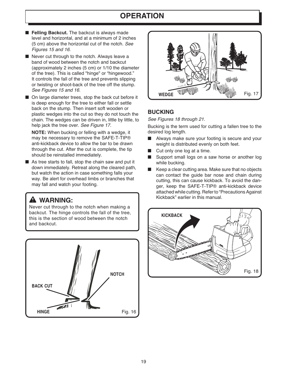 Operation, Warning | Ryobi 18 VOLT CORDLESS CS1800 User Manual | Page 19 / 34