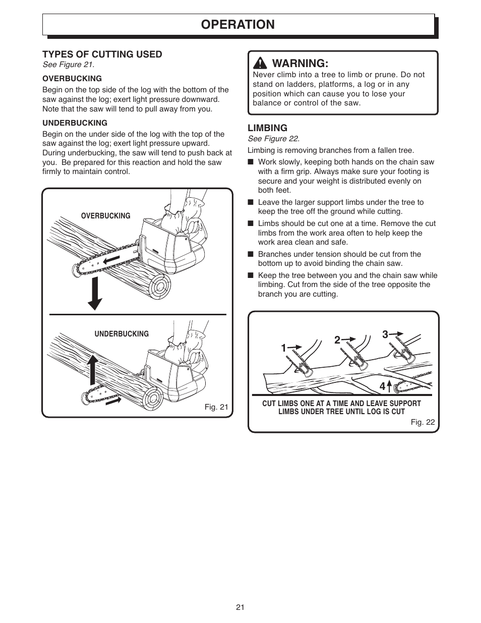 Operation, Warning | Ryobi 18 VOLT CORDLESS CS1800 User Manual | Page 21 / 34