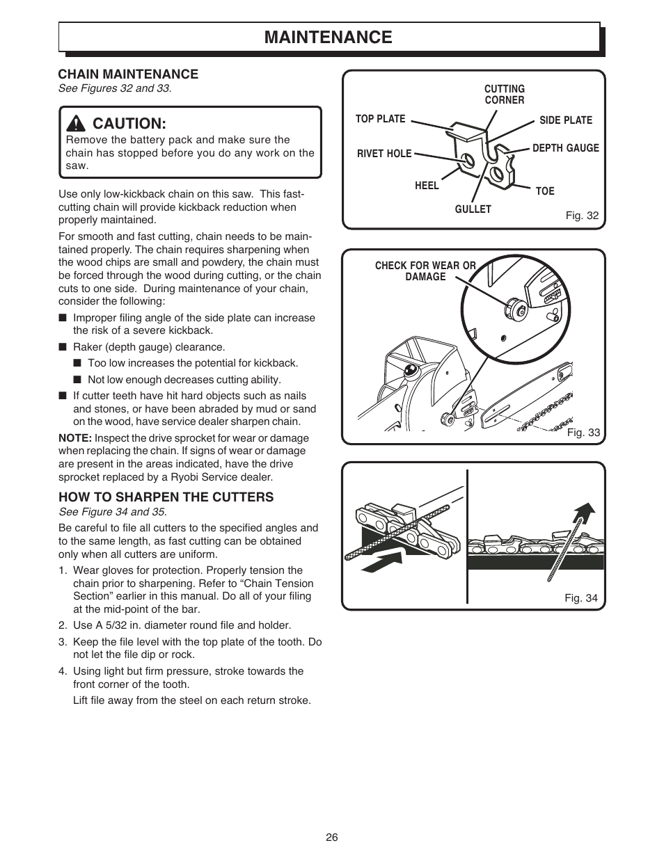 Maintenance, Caution | Ryobi 18 VOLT CORDLESS CS1800 User Manual | Page 26 / 34