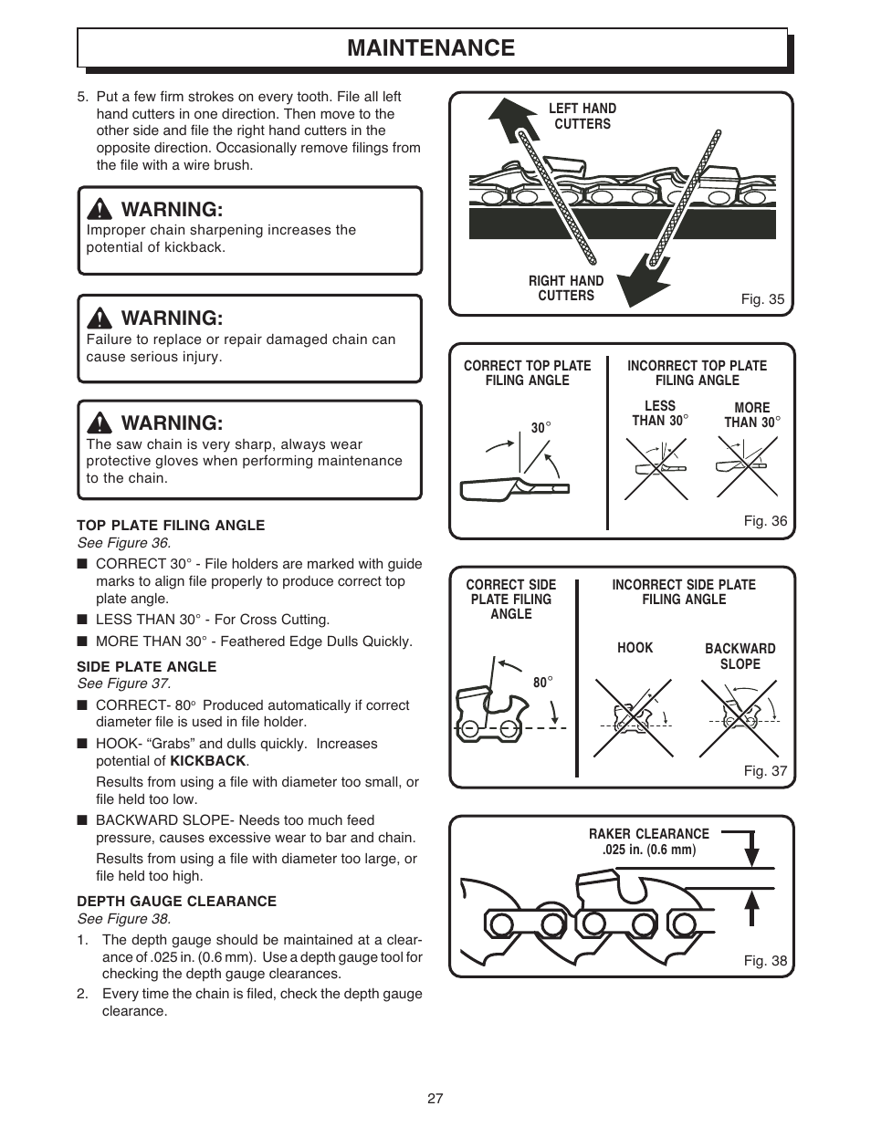 Maintenance, Warning | Ryobi 18 VOLT CORDLESS CS1800 User Manual | Page 27 / 34