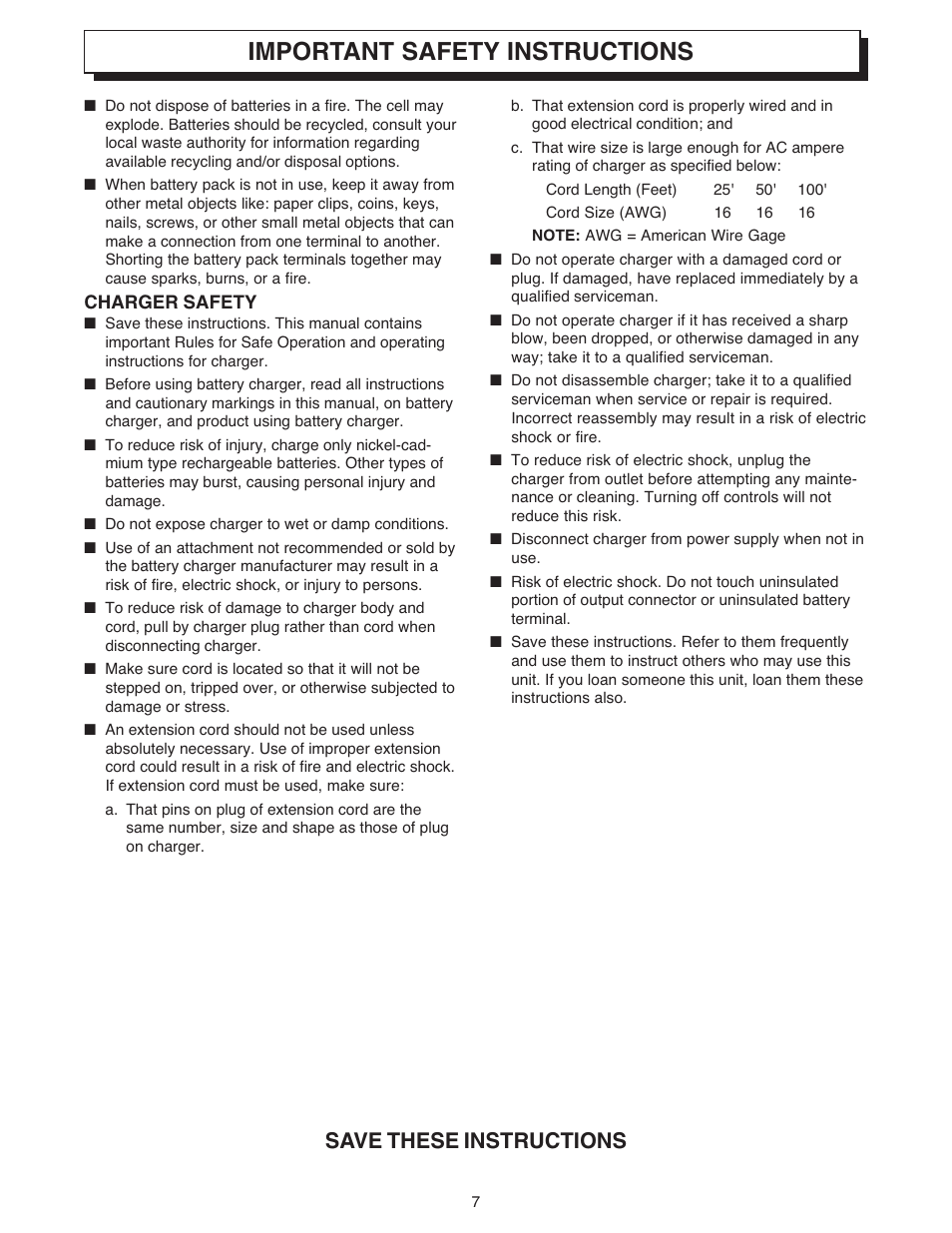 Important safety instructions, Save these instructions | Ryobi 18 VOLT CORDLESS CS1800 User Manual | Page 7 / 34