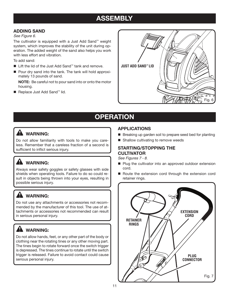 Assembly, Operation | Ryobi RY46501B User Manual | Page 11 / 18