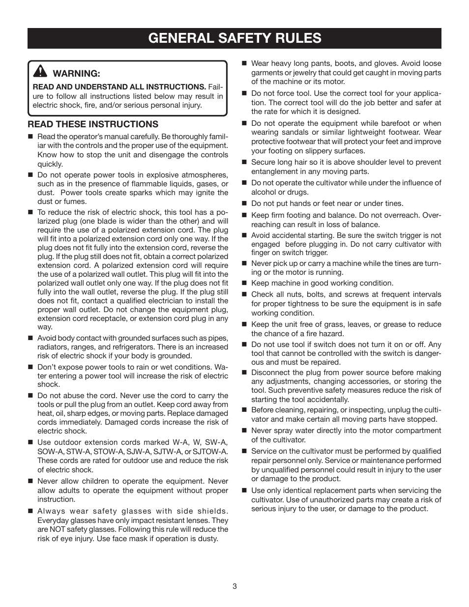 General safety rules | Ryobi RY46501B User Manual | Page 3 / 18
