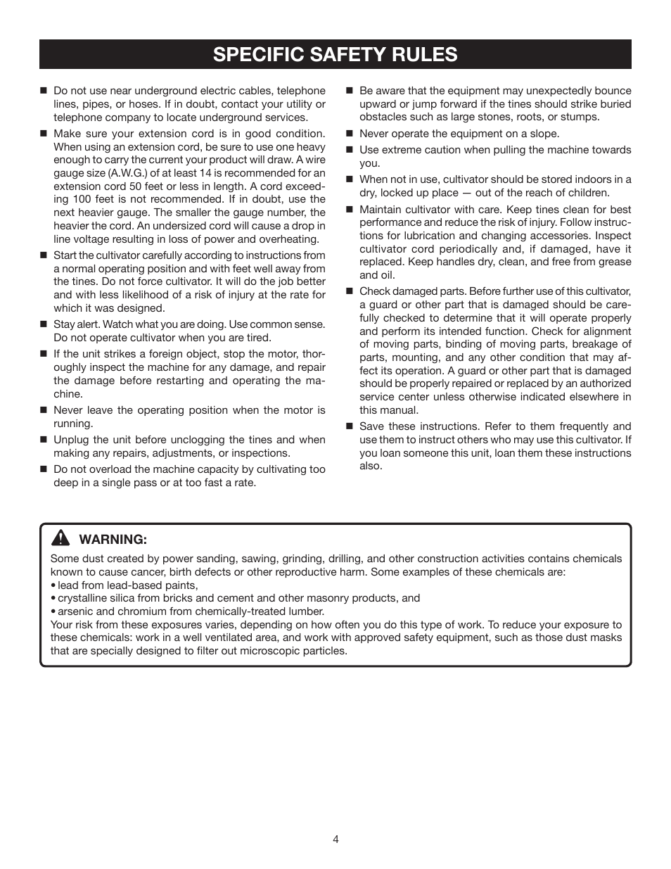 Specific safety rules | Ryobi RY46501B User Manual | Page 4 / 18