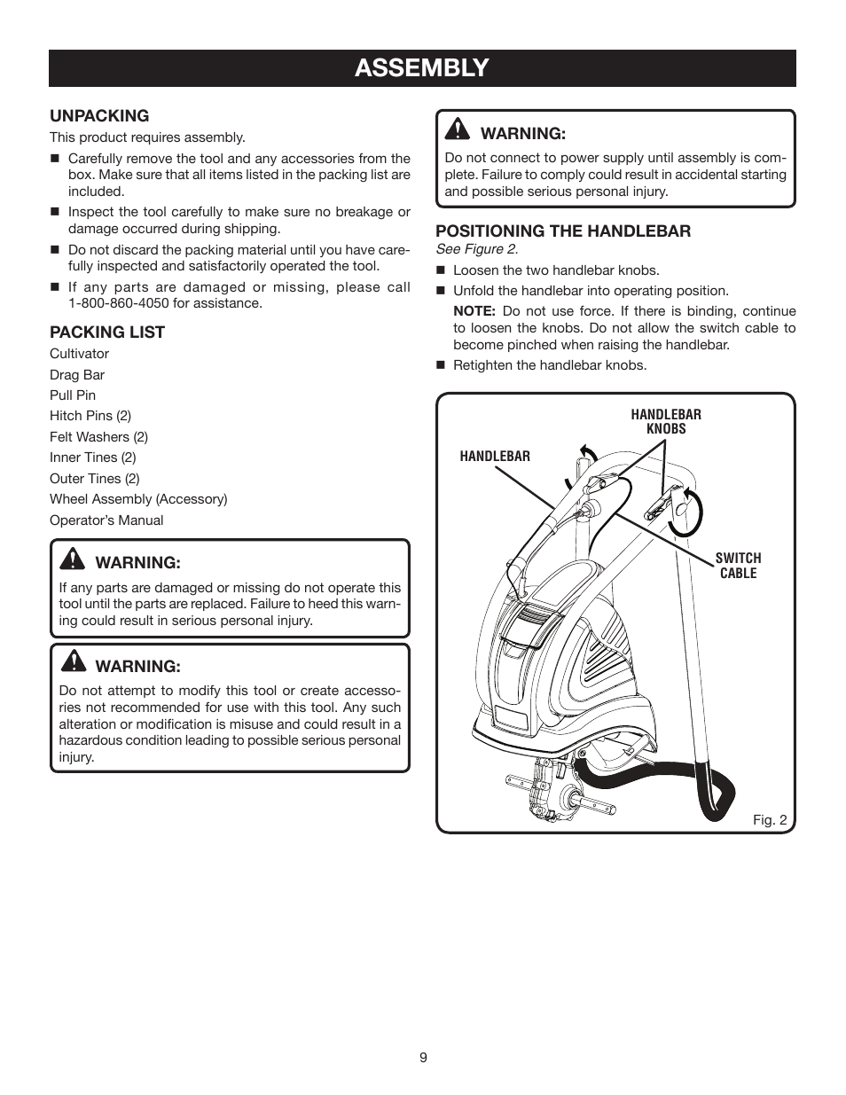 Assembly | Ryobi RY46501B User Manual | Page 9 / 18