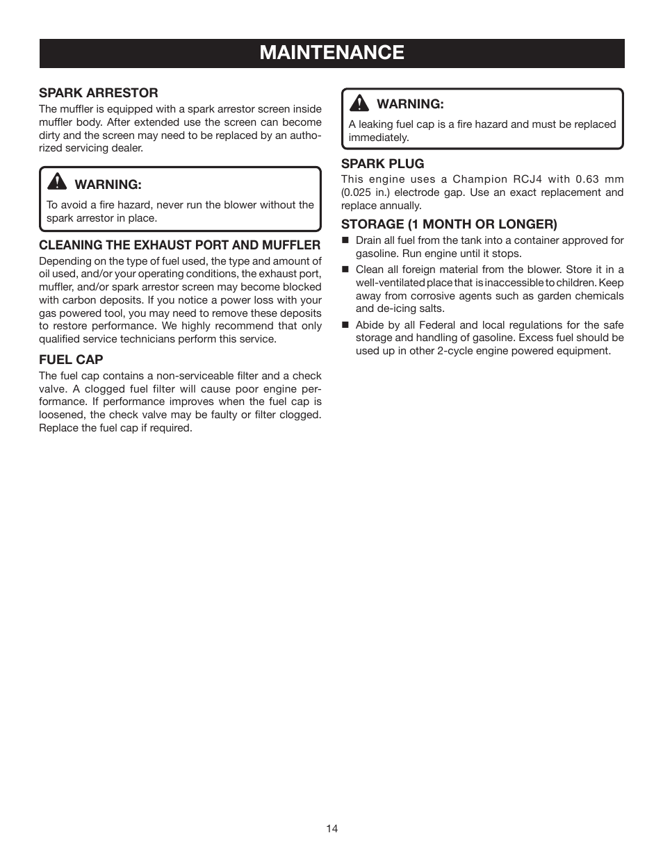 Maintenance | Ryobi RY08570 User Manual | Page 14 / 20