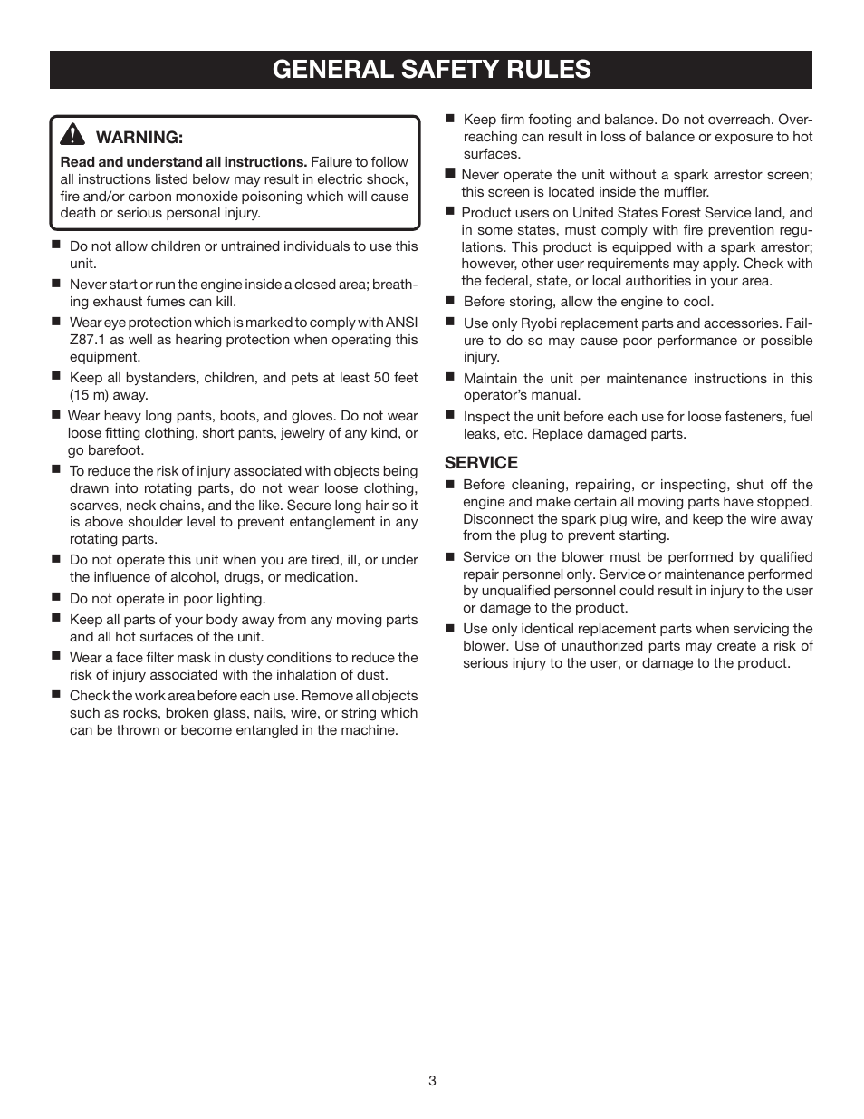 General safety rules | Ryobi RY08570 User Manual | Page 3 / 20
