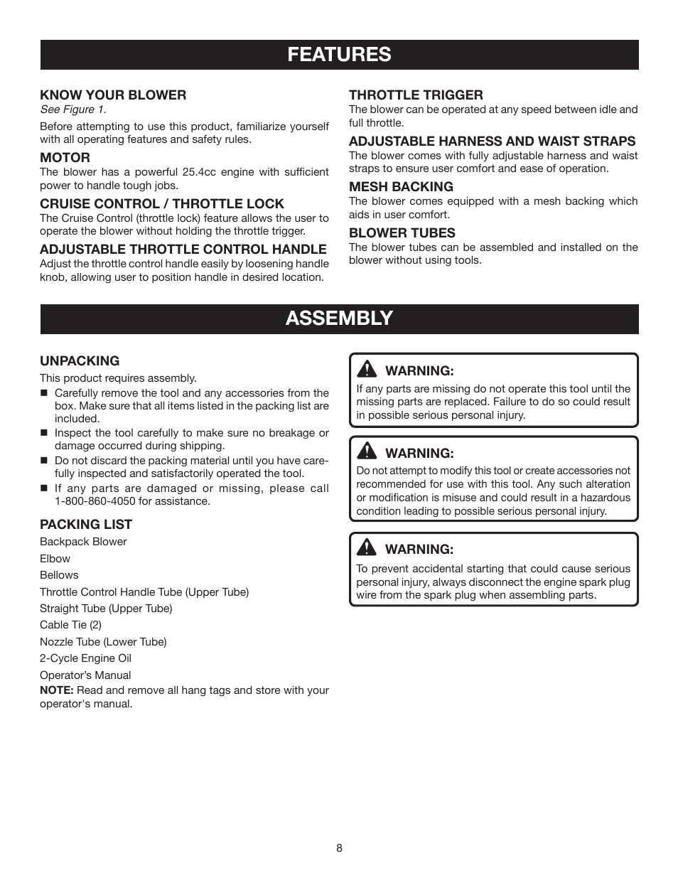 Features assembly | Ryobi RY08570 User Manual | Page 8 / 20