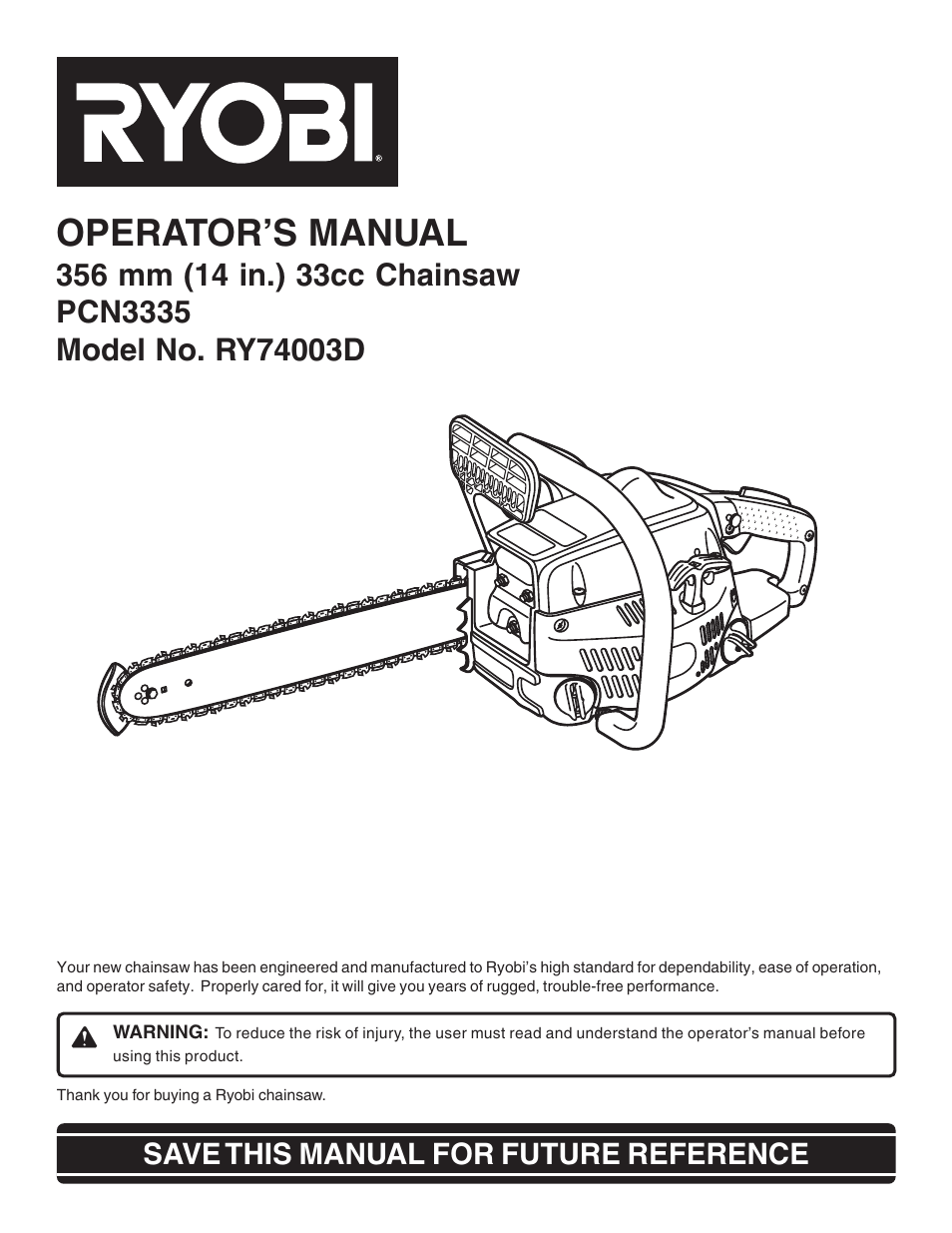 Ryobi RY74003D User Manual | 20 pages