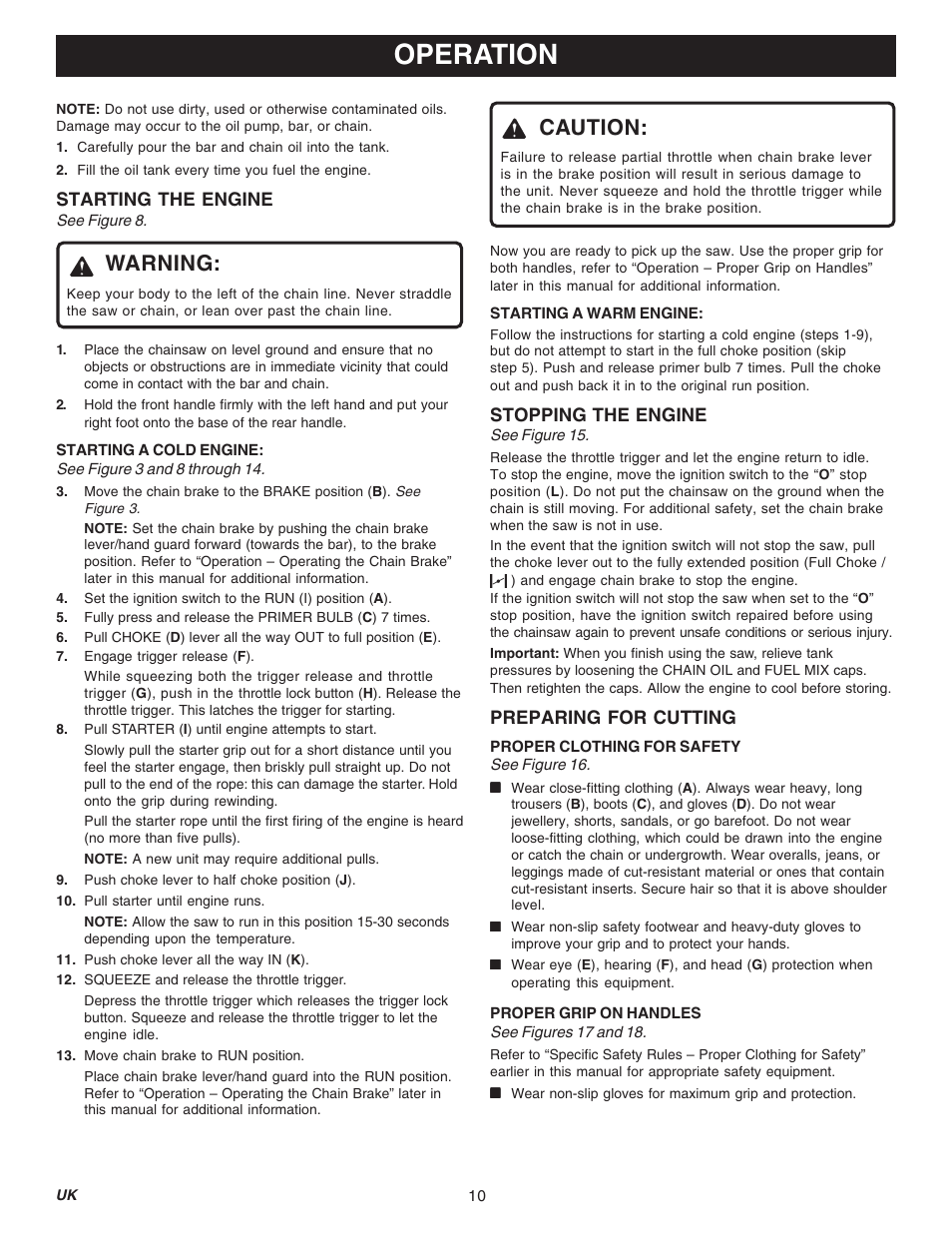 Operation, Warning, Caution | Ryobi RY74003D User Manual | Page 10 / 20