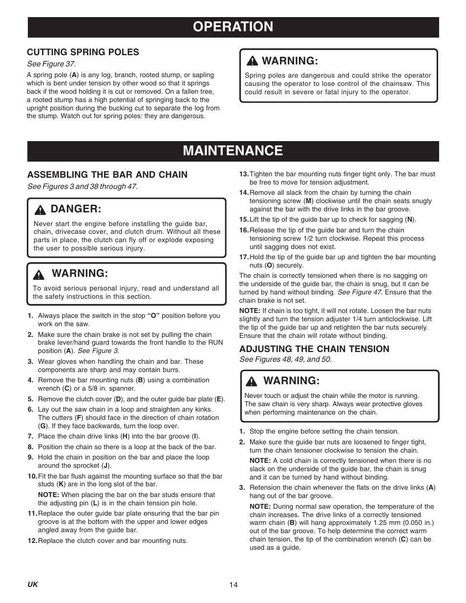 Maintenance operation, Warning, Danger | Ryobi RY74003D User Manual | Page 14 / 20