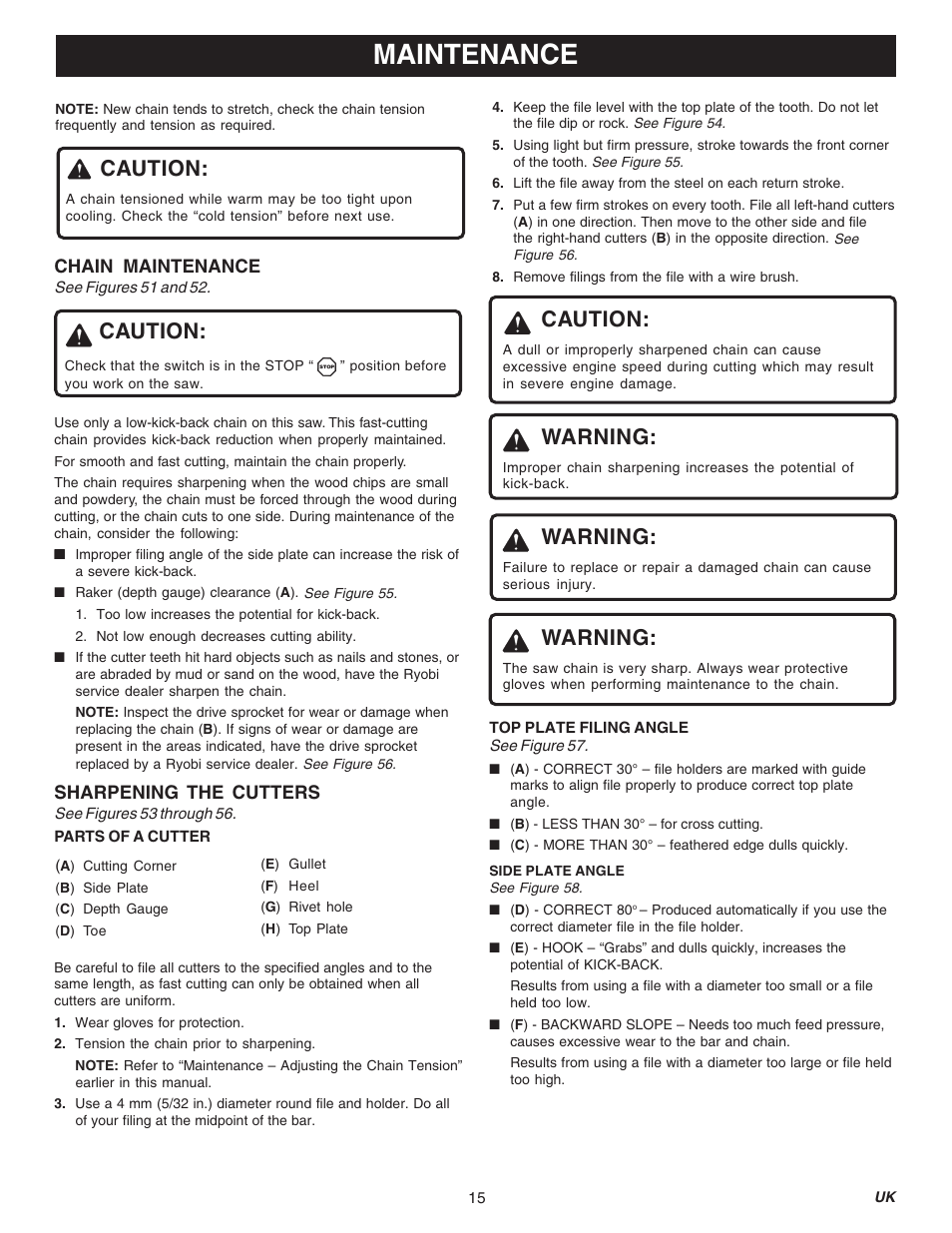 Maintenance, Caution, Warning | Ryobi RY74003D User Manual | Page 15 / 20