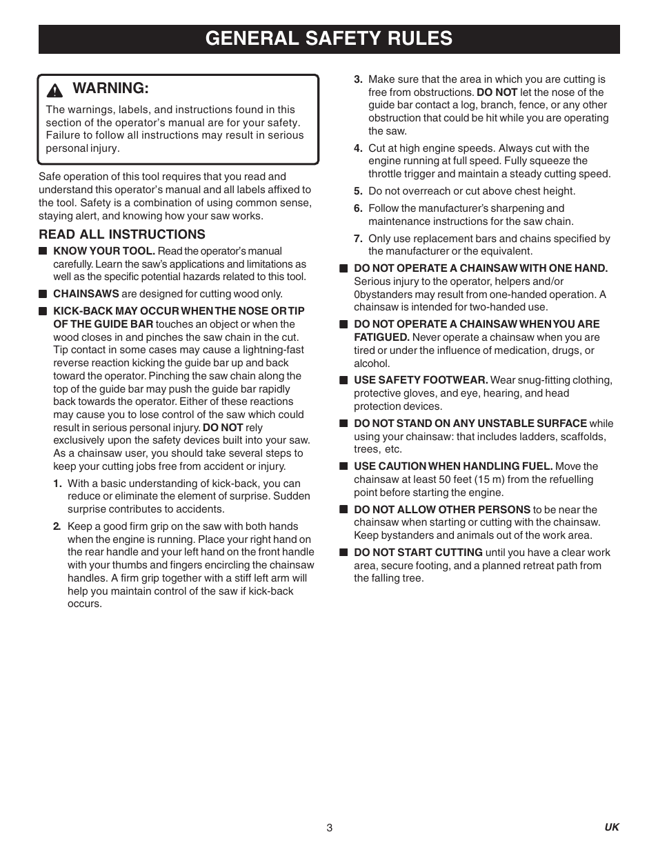 General safety rules, Warning | Ryobi RY74003D User Manual | Page 3 / 20