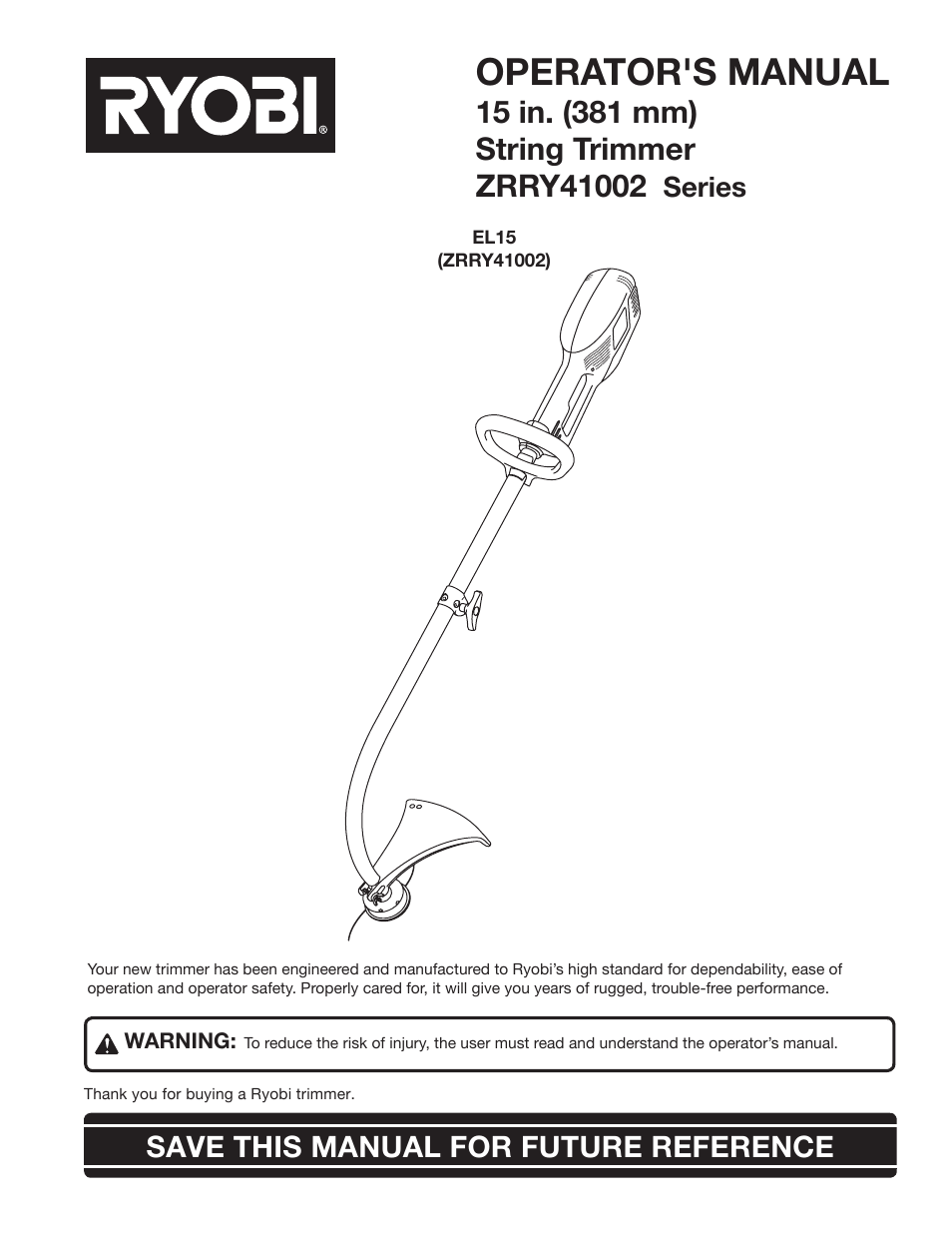 Ryobi ZRRY41002 User Manual | 20 pages