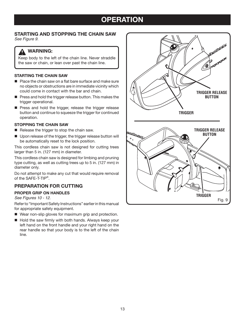 Operation | Ryobi P540 User Manual | Page 13 / 28
