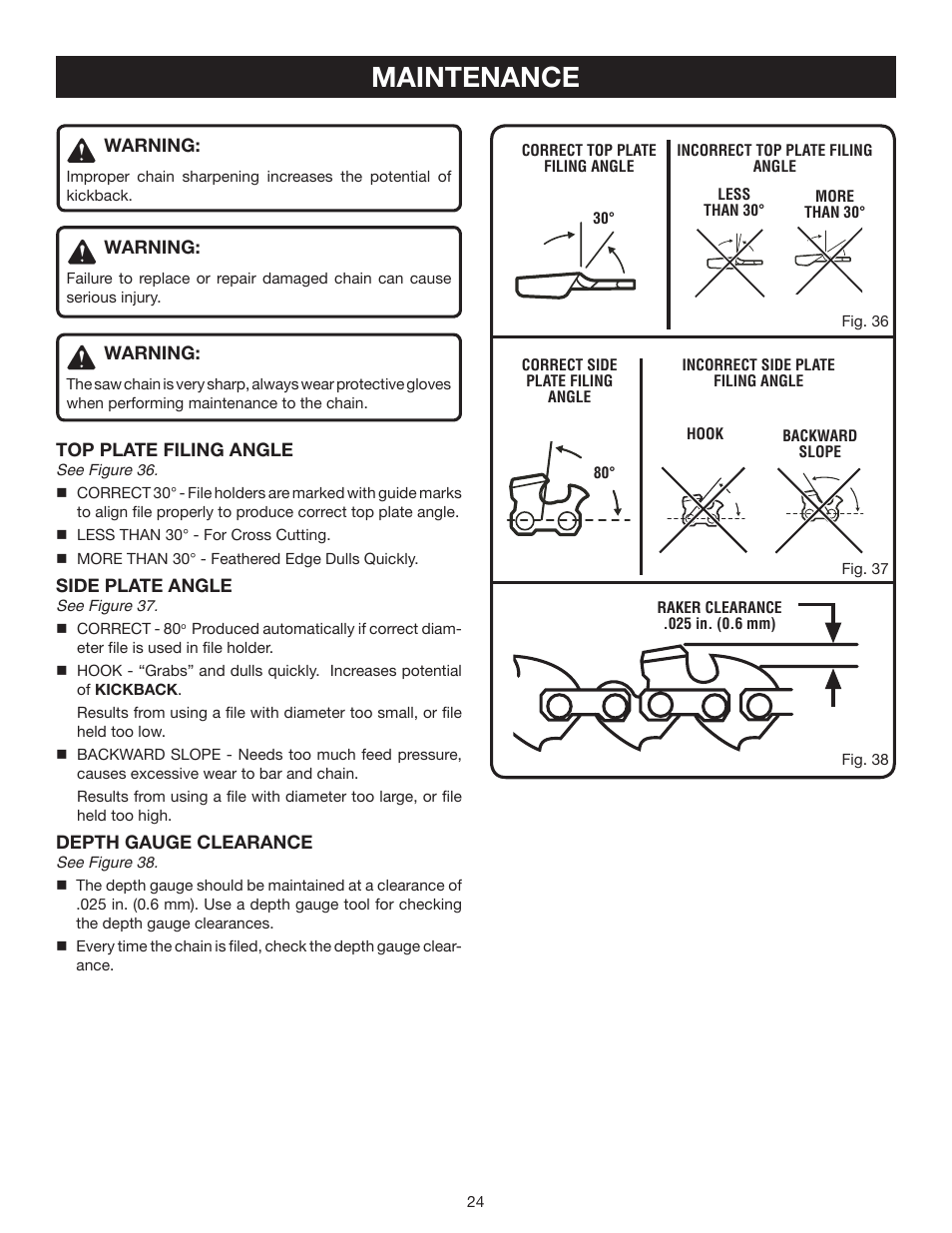 Maintenance | Ryobi P540 User Manual | Page 24 / 28