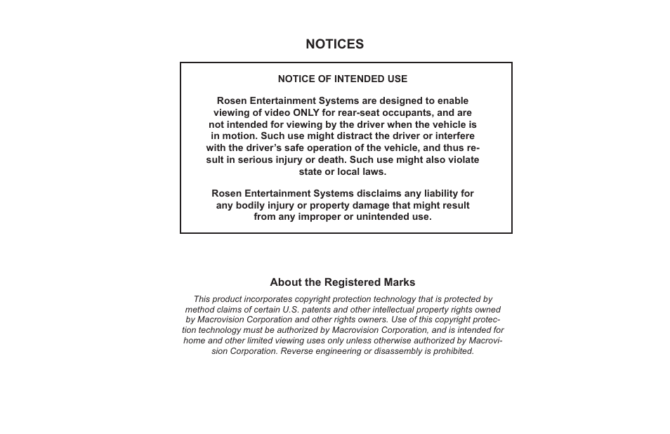Notices | Rosen Entertainment Systems s/n 0708030488 T8 User Manual | Page 2 / 22