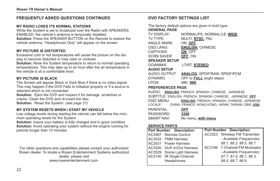 Rosen Entertainment Systems s/n 0708030488 T8 User Manual | Page 20 / 22