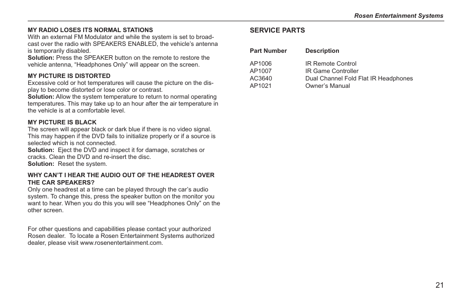 Rosen Entertainment Systems AV7500 User Manual | Page 21 / 22