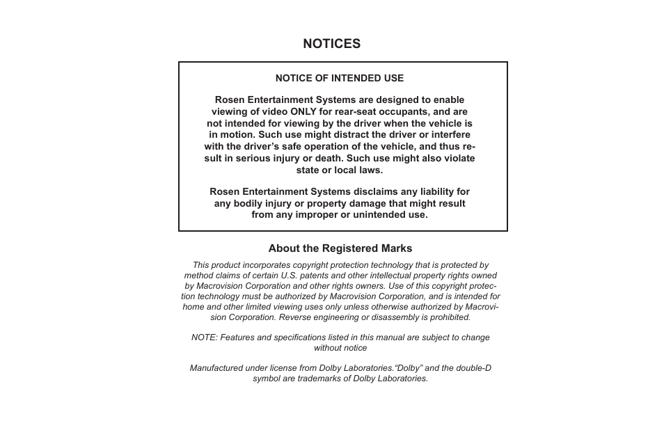 Notices | Rosen Entertainment Systems AV7500 User Manual | Page 3 / 22