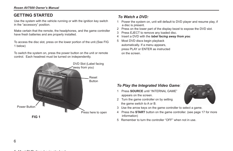 Getting started | Rosen Entertainment Systems AV7500 User Manual | Page 6 / 22
