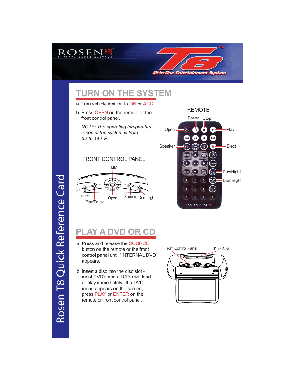 Rosen Entertainment Systems T8 User Manual | 2 pages