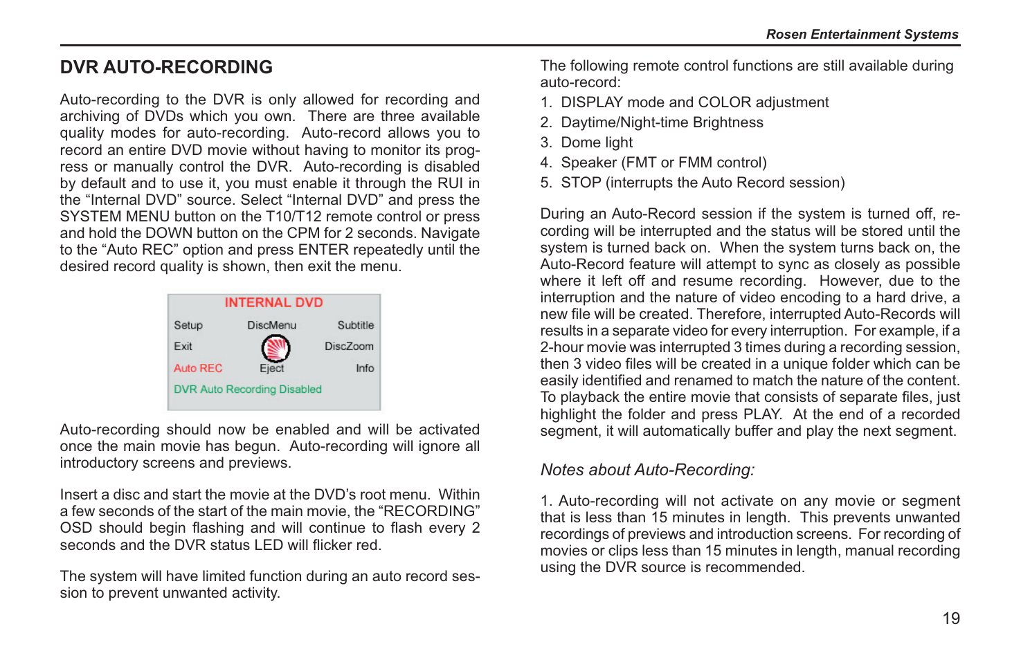 Dvr auto-recording | Rosen Entertainment Systems RVR 2000 User Manual | Page 17 / 26