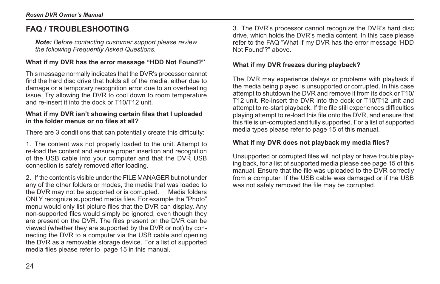 Faq / troubleshooting | Rosen Entertainment Systems RVR 2000 User Manual | Page 22 / 26