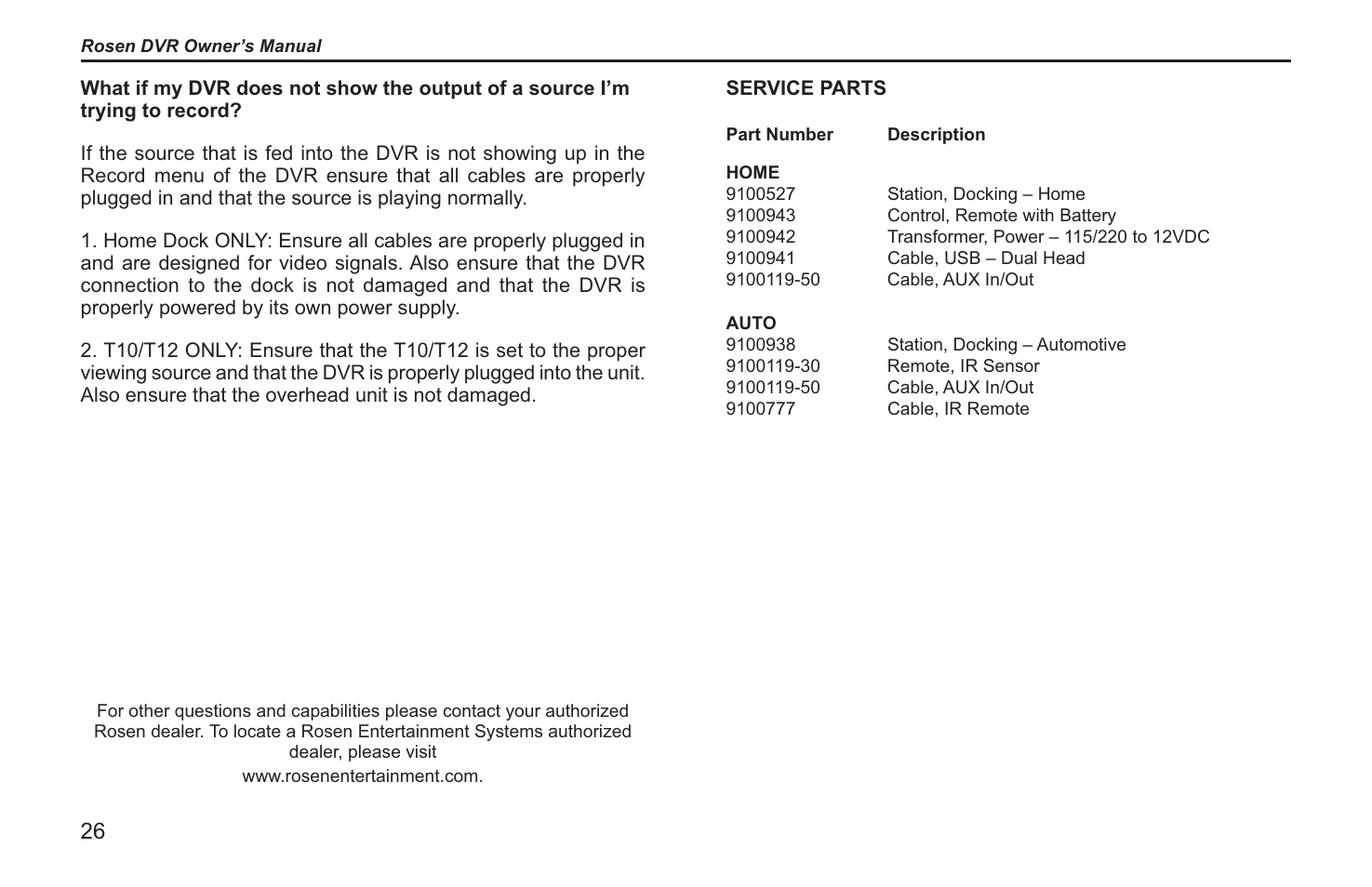 Rosen Entertainment Systems RVR 2000 User Manual | Page 24 / 26