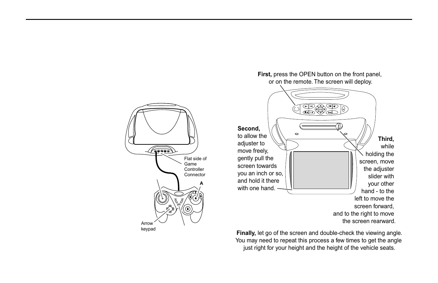 Using the integrated game system, Adjusting the screen angle | Rosen Entertainment Systems A10 User Manual | Page 18 / 28