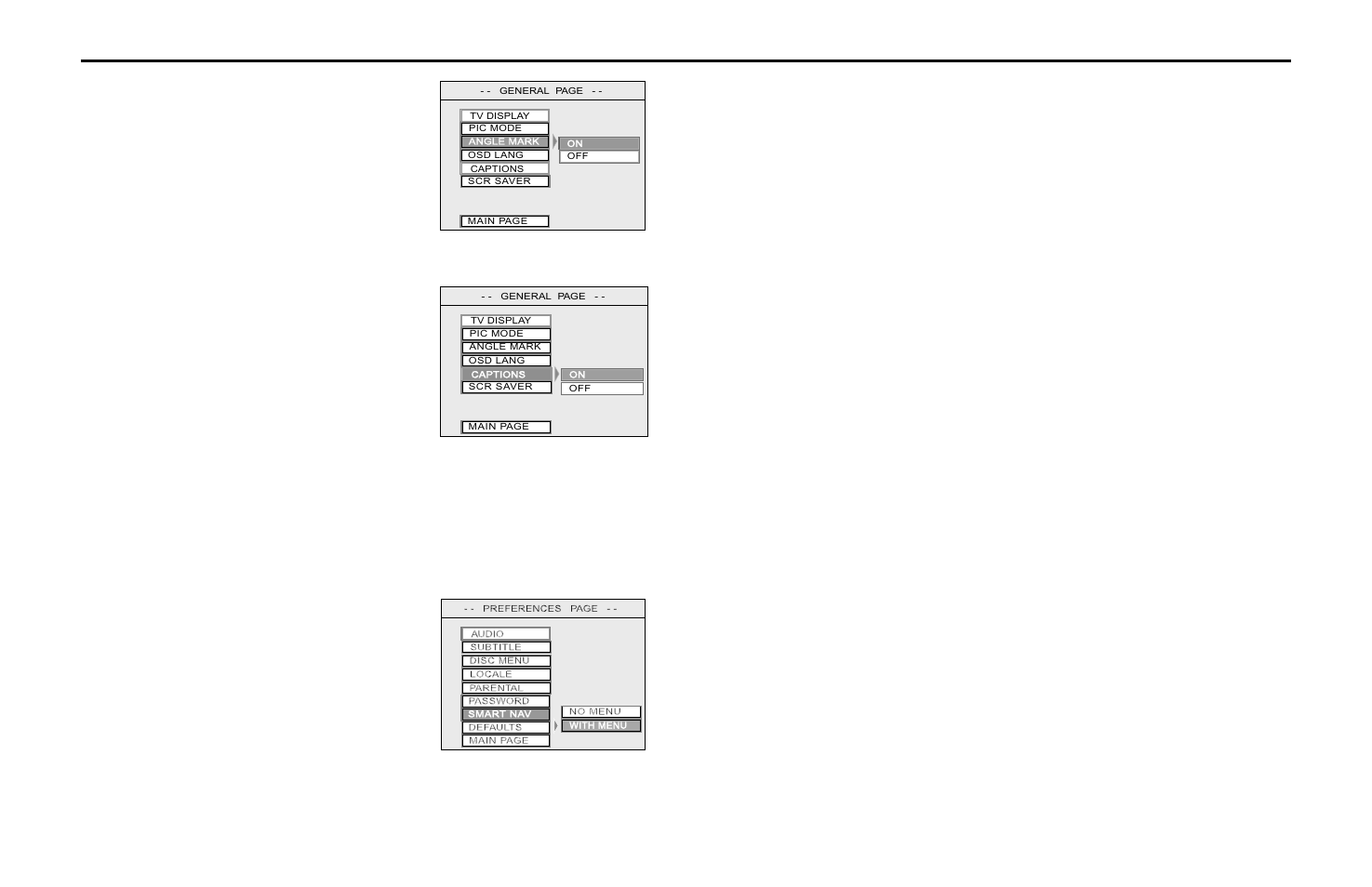 Dvd setup options list, Concealing the “angle mark, Activating captions and subtitles | Rosen Entertainment Systems A10 User Manual | Page 25 / 28