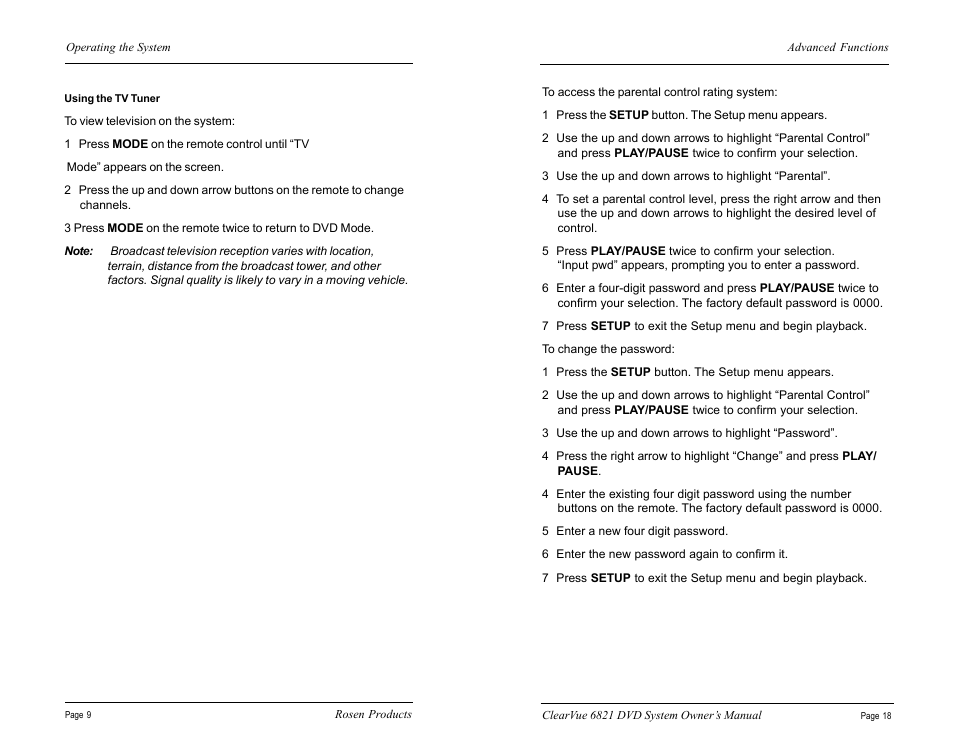 Rosen Entertainment Systems CV6821 User Manual | Page 10 / 14