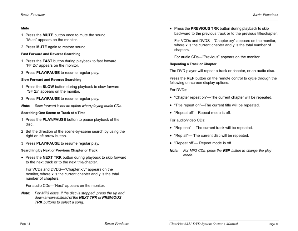 Rosen Entertainment Systems CV6821 User Manual | Page 14 / 14