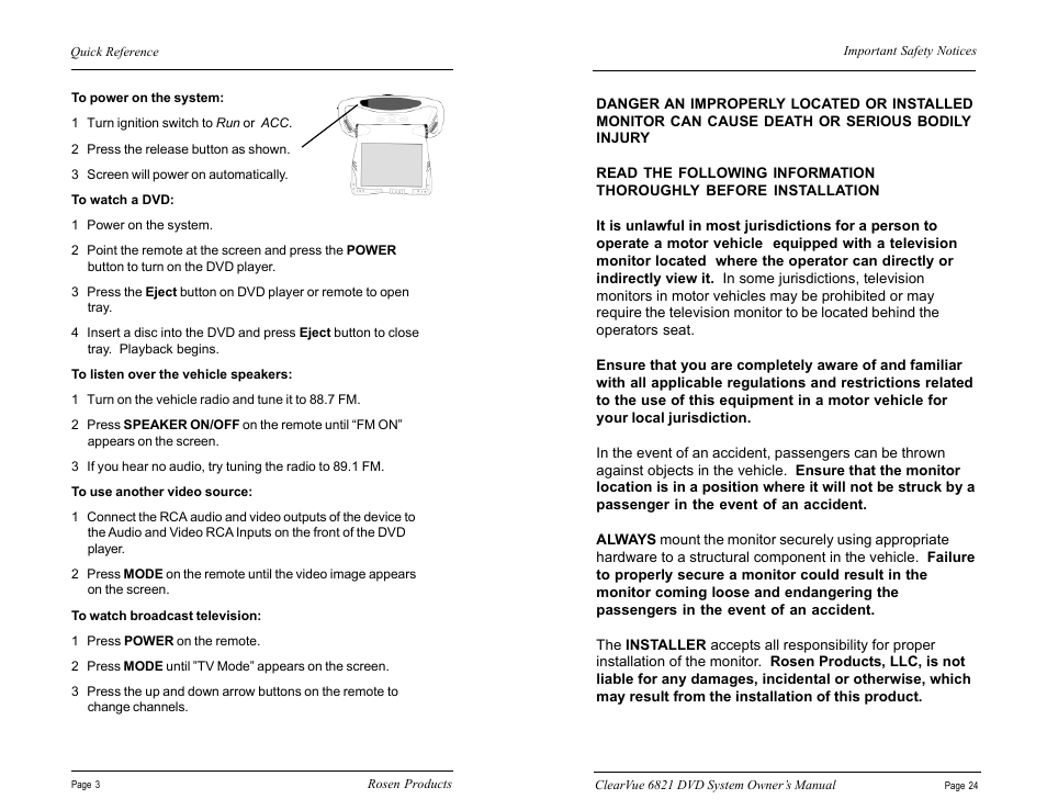 Rosen Entertainment Systems CV6821 User Manual | Page 4 / 14