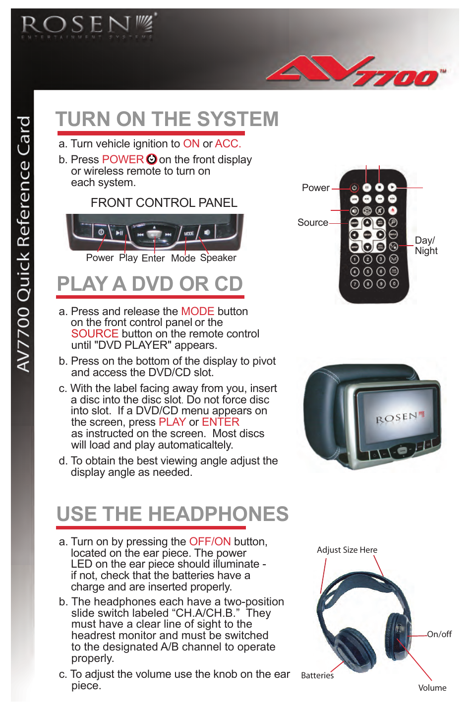 Rosen Entertainment Systems AV7700 User Manual | 2 pages